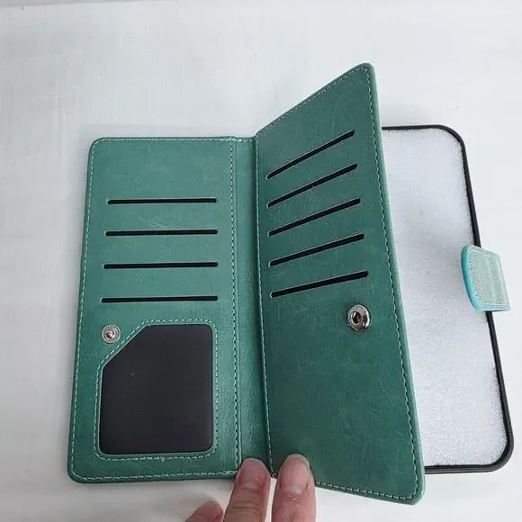 iPhone 16 Plus Turquoise Glitter Phone Case With Detachable Wallet Card Holder - Picture 14 of 16